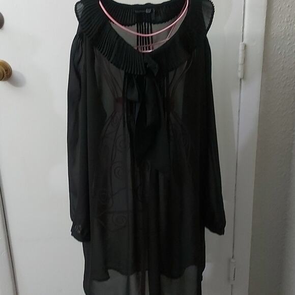 BooHoo Black Bow Sheer Dress  Poet Shirt 12  Classic Coquette Girl Minimalist - Picture 3 of 8